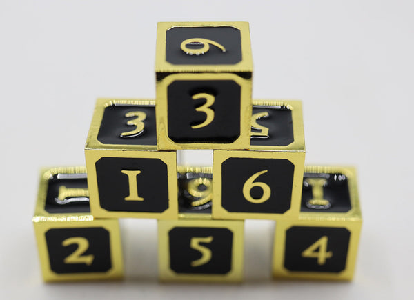 6 piece Metal D6's - Black and Gold