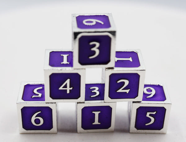 6 piece Metal D6's - Purple and Silver