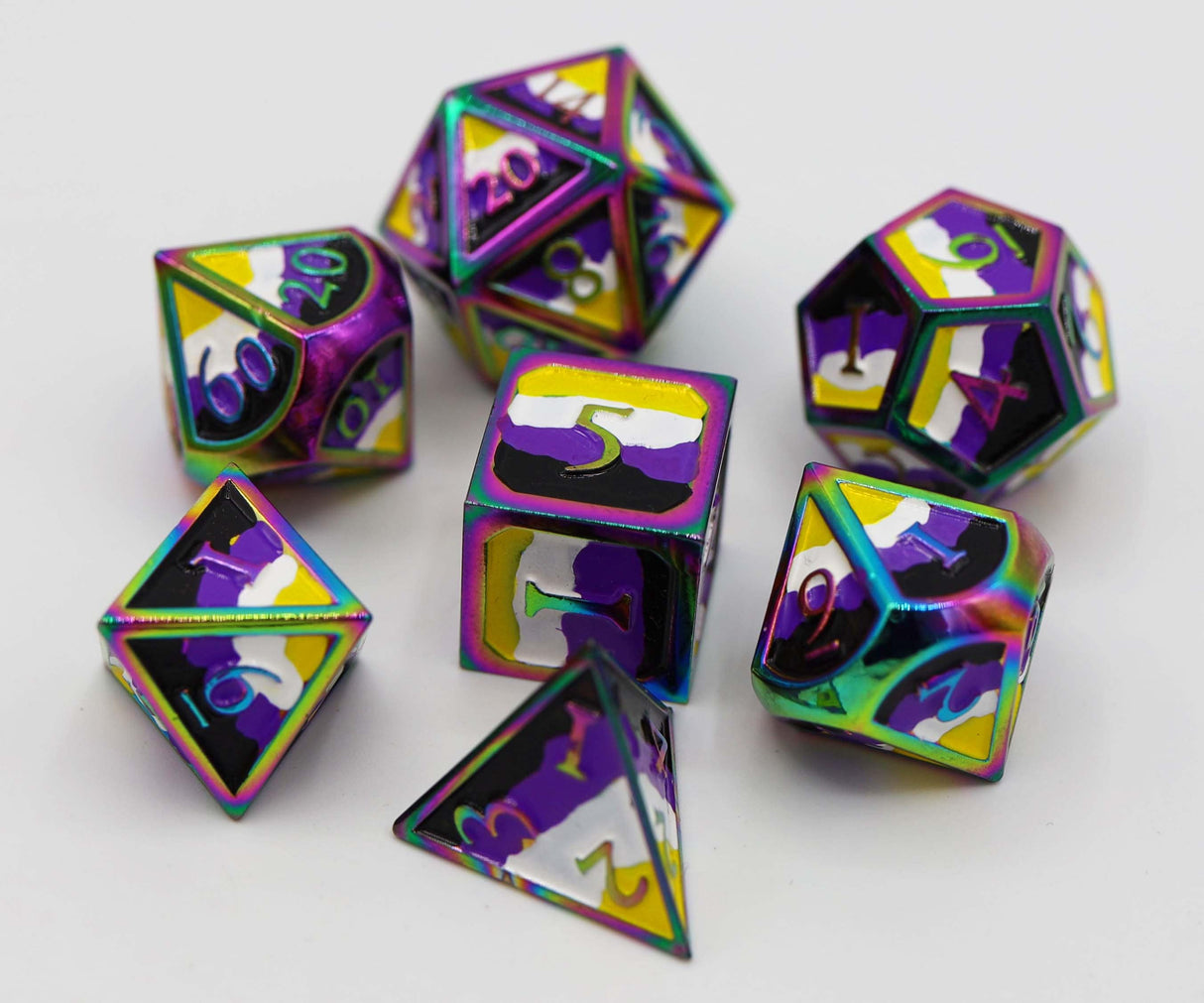 Nonbinary Pride Flag - Metal RPG Dice Set