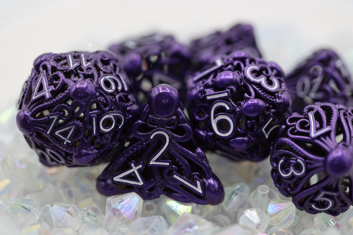 Mind Eater: Electric Purple - Hollow Metal RPG Dice Set