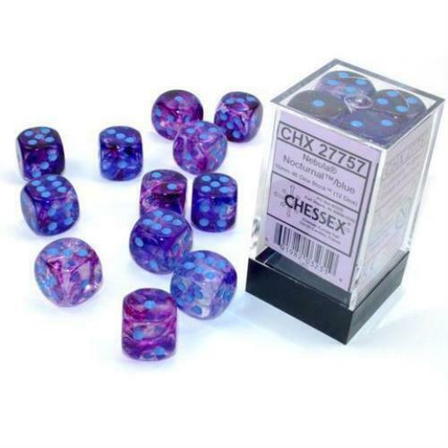 Nebula: 16mm d6 Nocturnal/blue Luminary Dice Block (12 Dice)