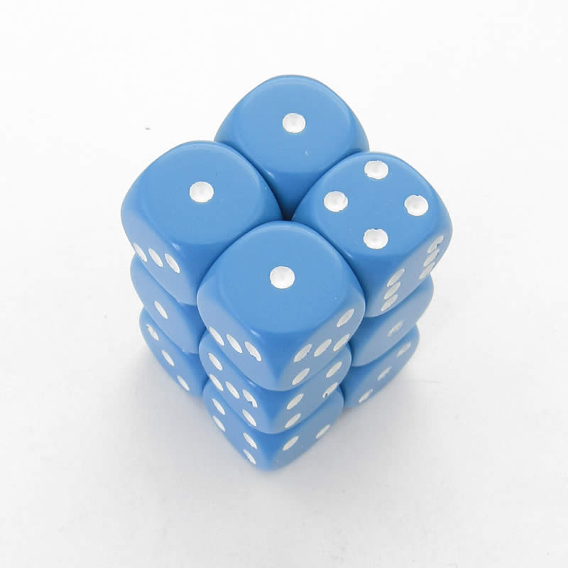 16mm d6 Opaque: Light Blue/White Dice Set