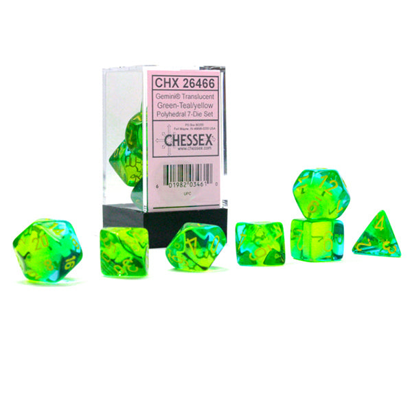 7-Die Set Gemini Translucent: Green-Teal/Yellow