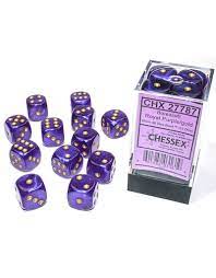 Borealis: 16mm d6 Royal Purple/gold Luminary Dice Block (12 dice)